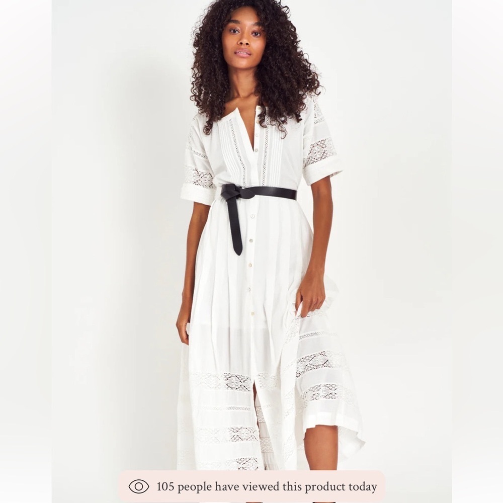 LoveShackFancy | NWT White Cotton Buttoned Edie Cotton Midi Dress with Lining